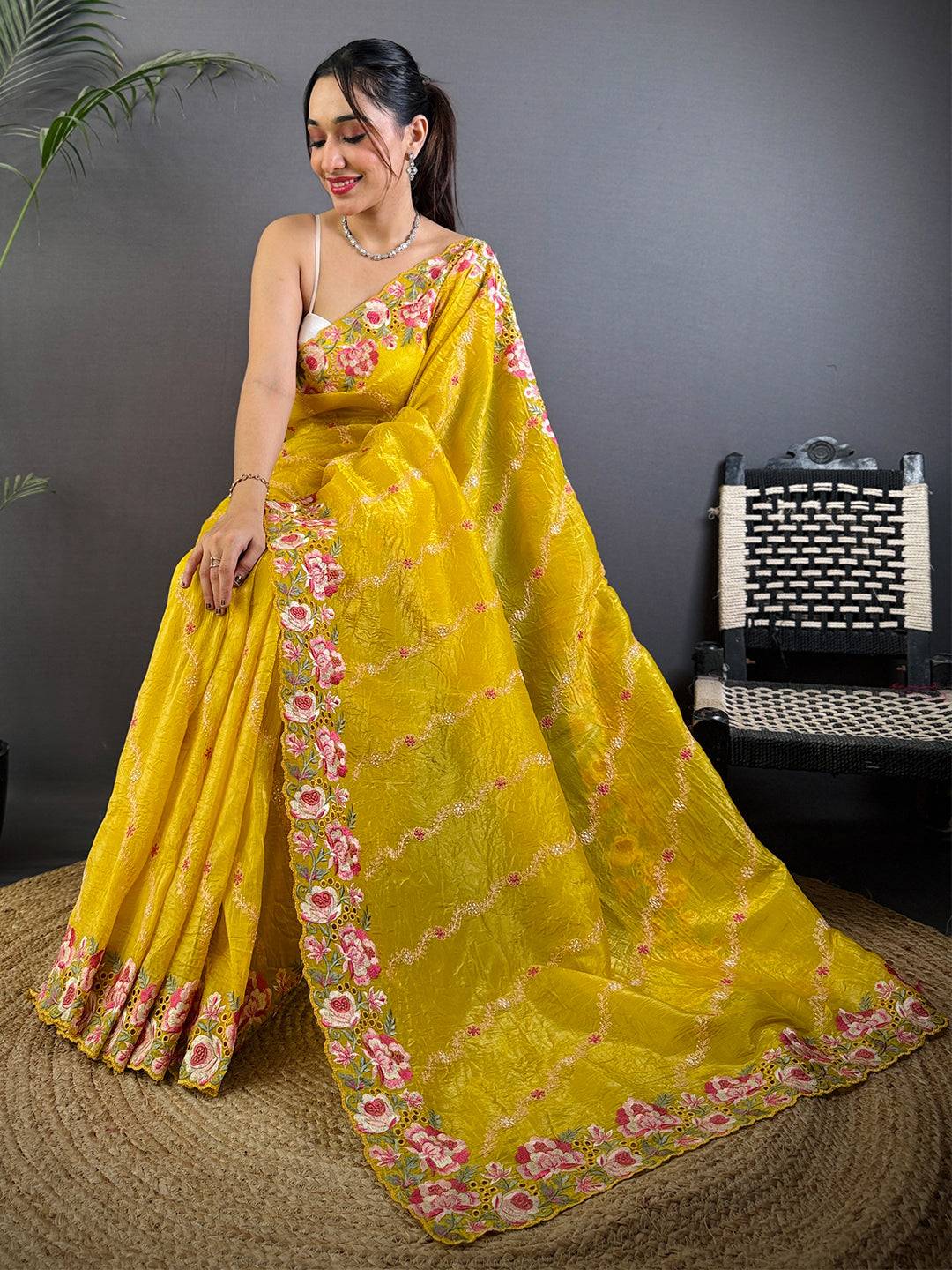 Embroidery work saree