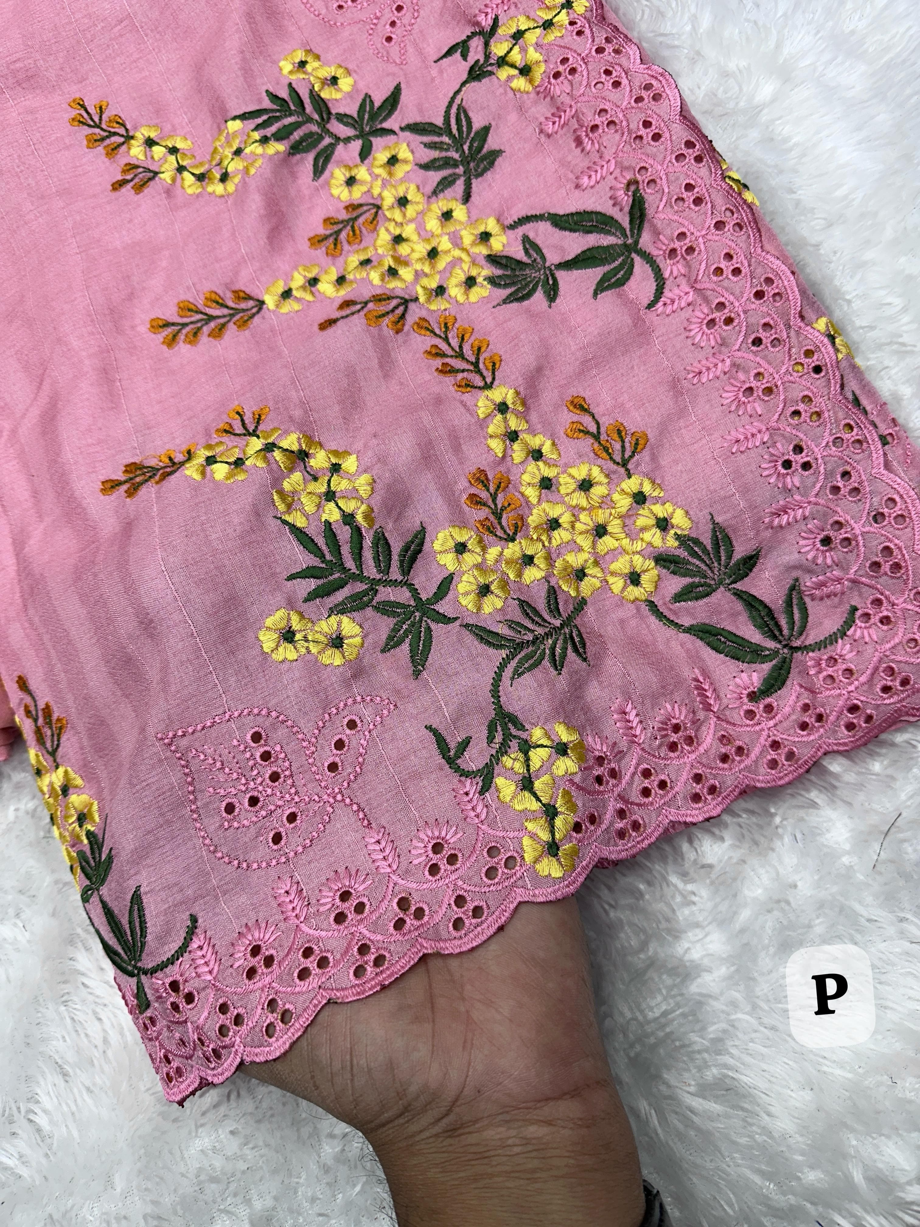 Pink Tusser Cotton Premium Embroidered Work Saree For Women