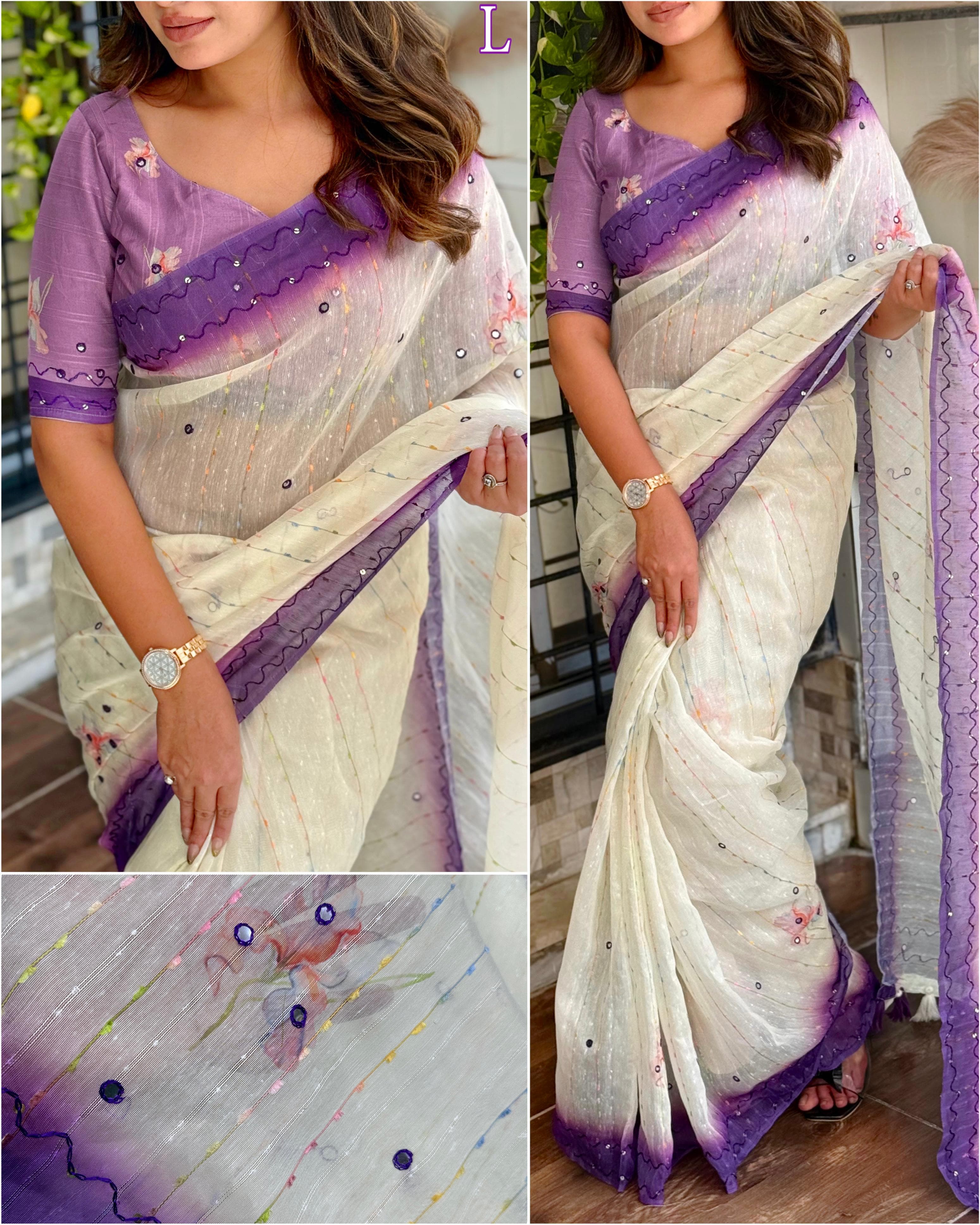 Violet Saree -Gadhwal Linen Cotton Premium Digital Print Saree For Women