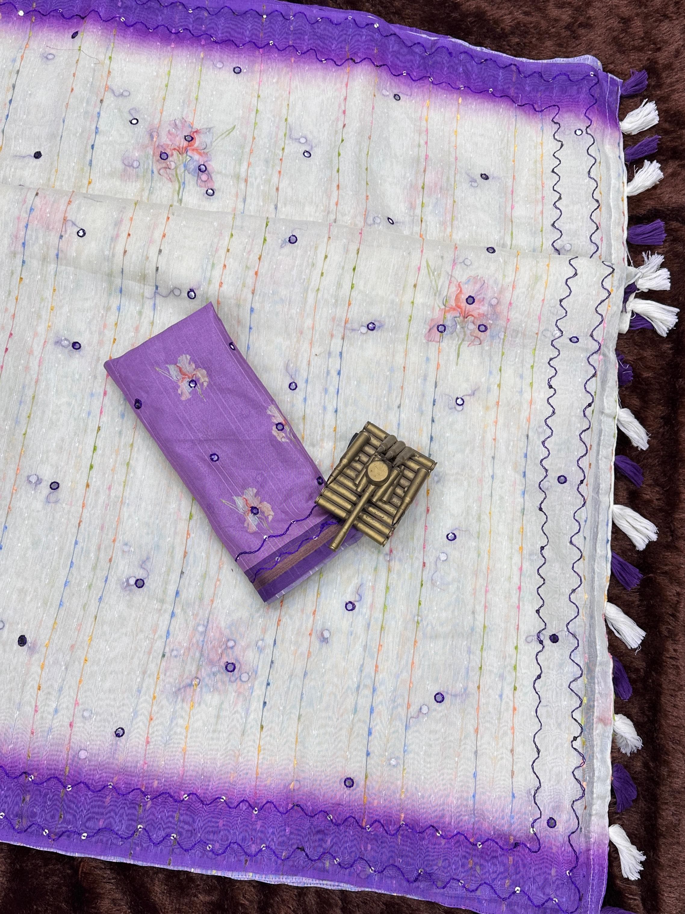 Violet Saree -Gadhwal Linen Cotton Premium Digital Print Saree For Women