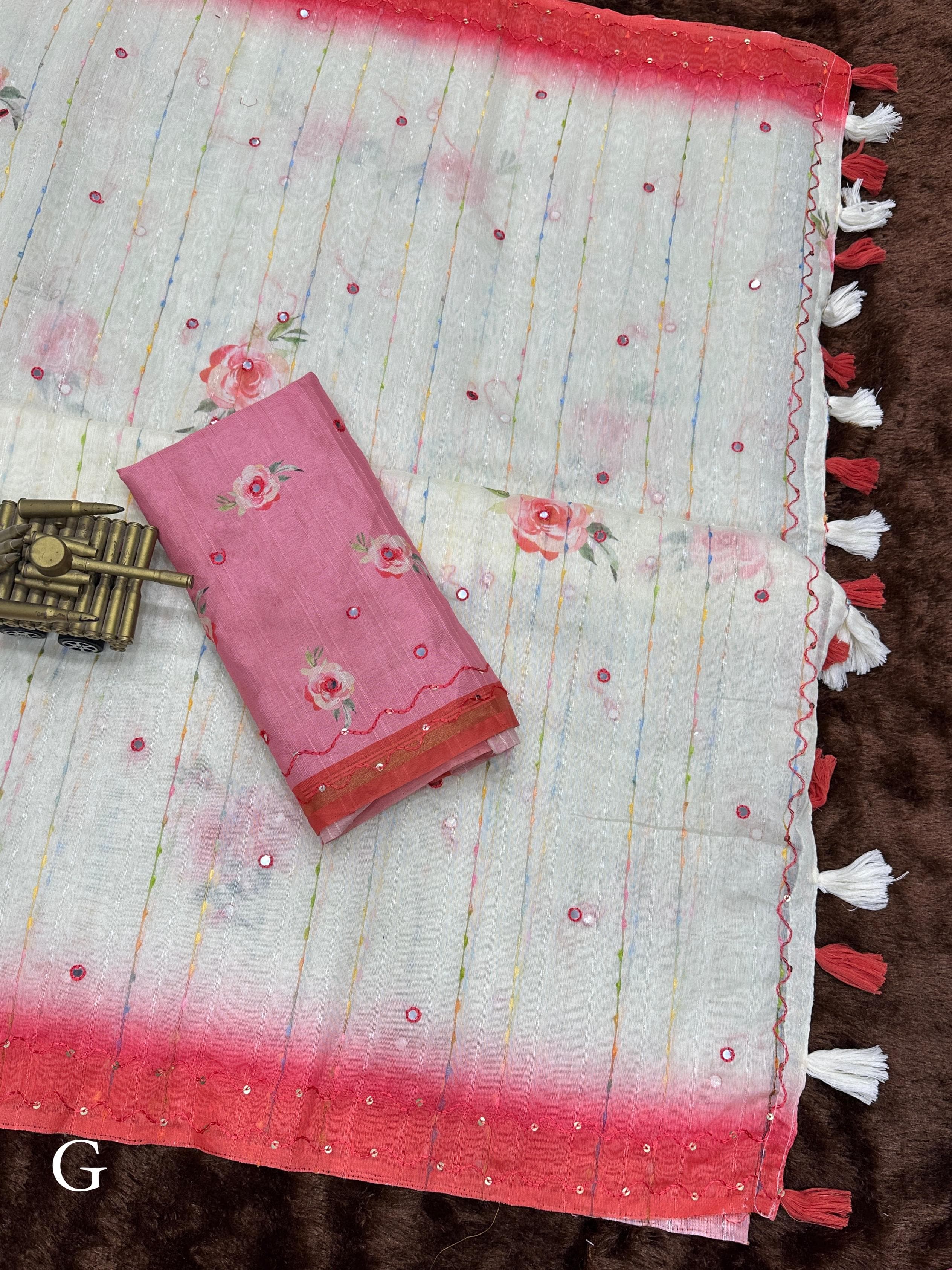 Red Saree -Gadhwal Linen Cotton Premium Digital Print Saree For Women