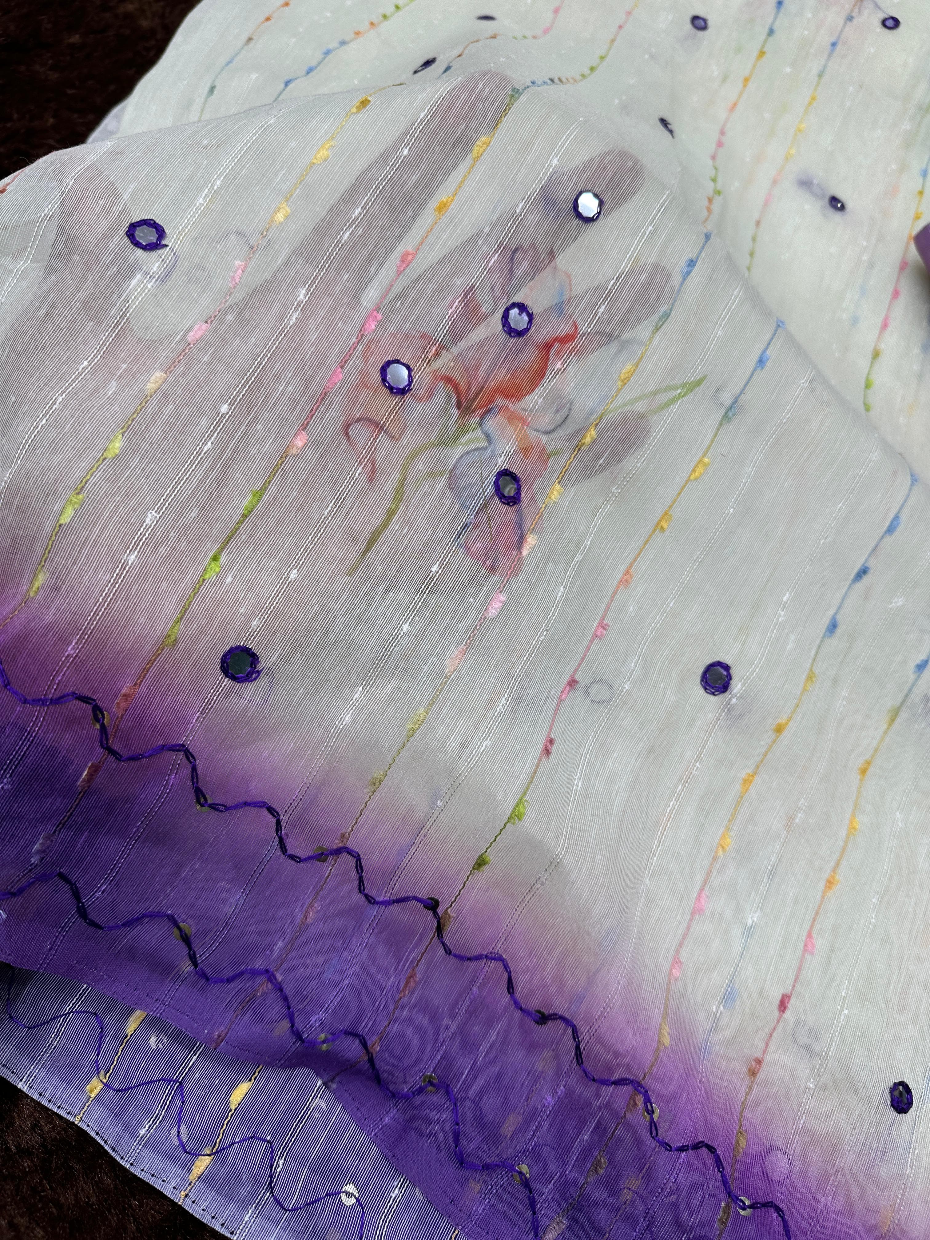 Violet Saree -Gadhwal Linen Cotton Premium Digital Print Saree For Women