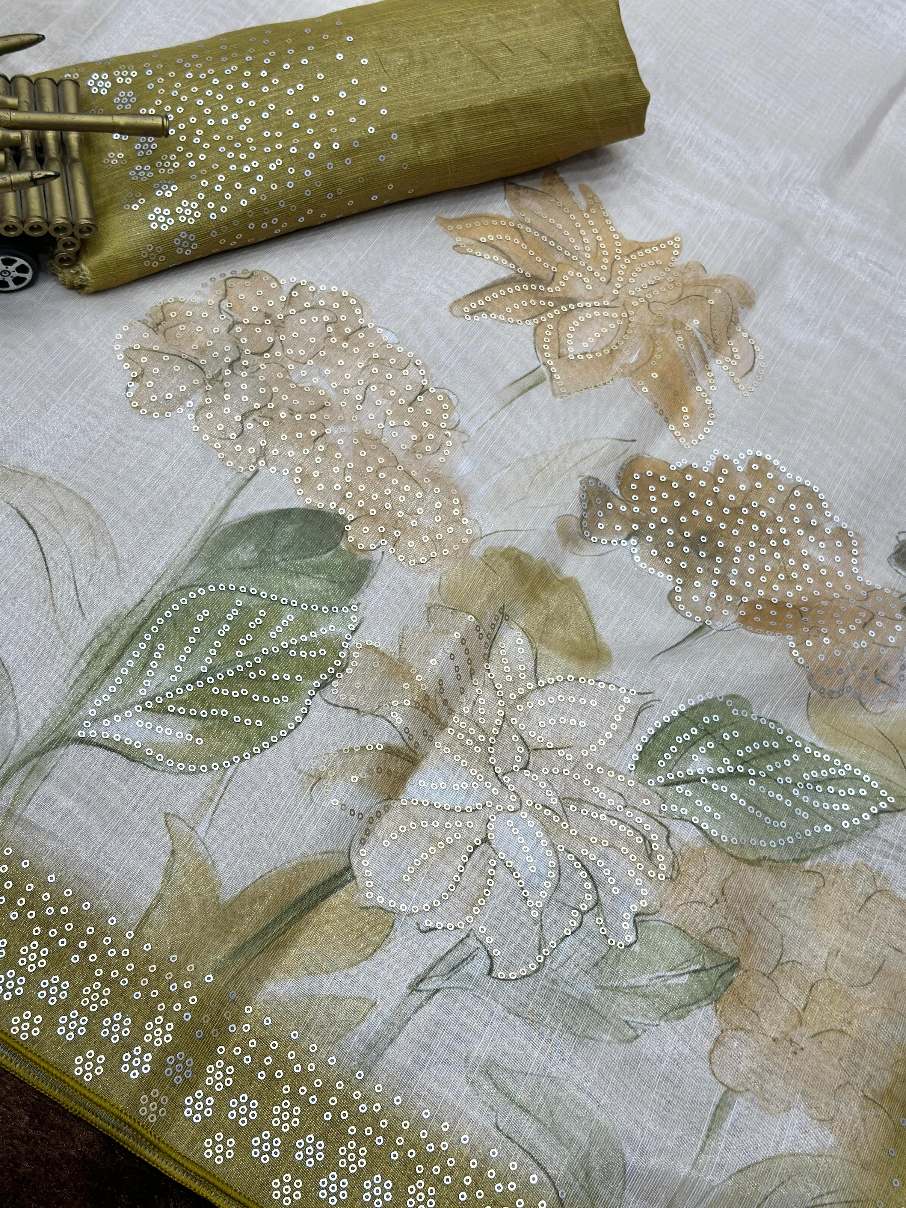 Dark Green Taspa Silk Premium Digital Print Saree For Women