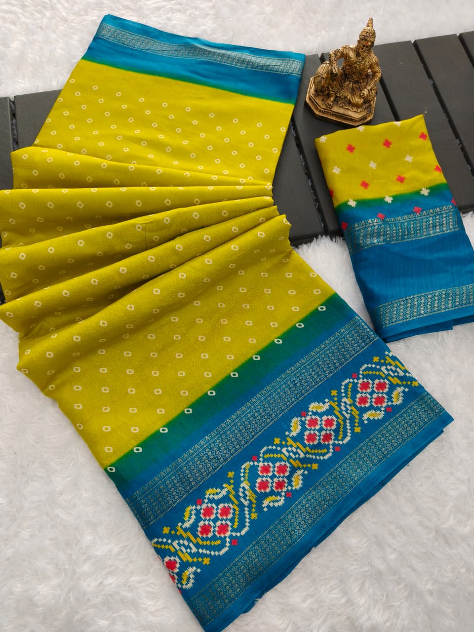 Yellow Marshmallow Premium bandhani patola print For Women