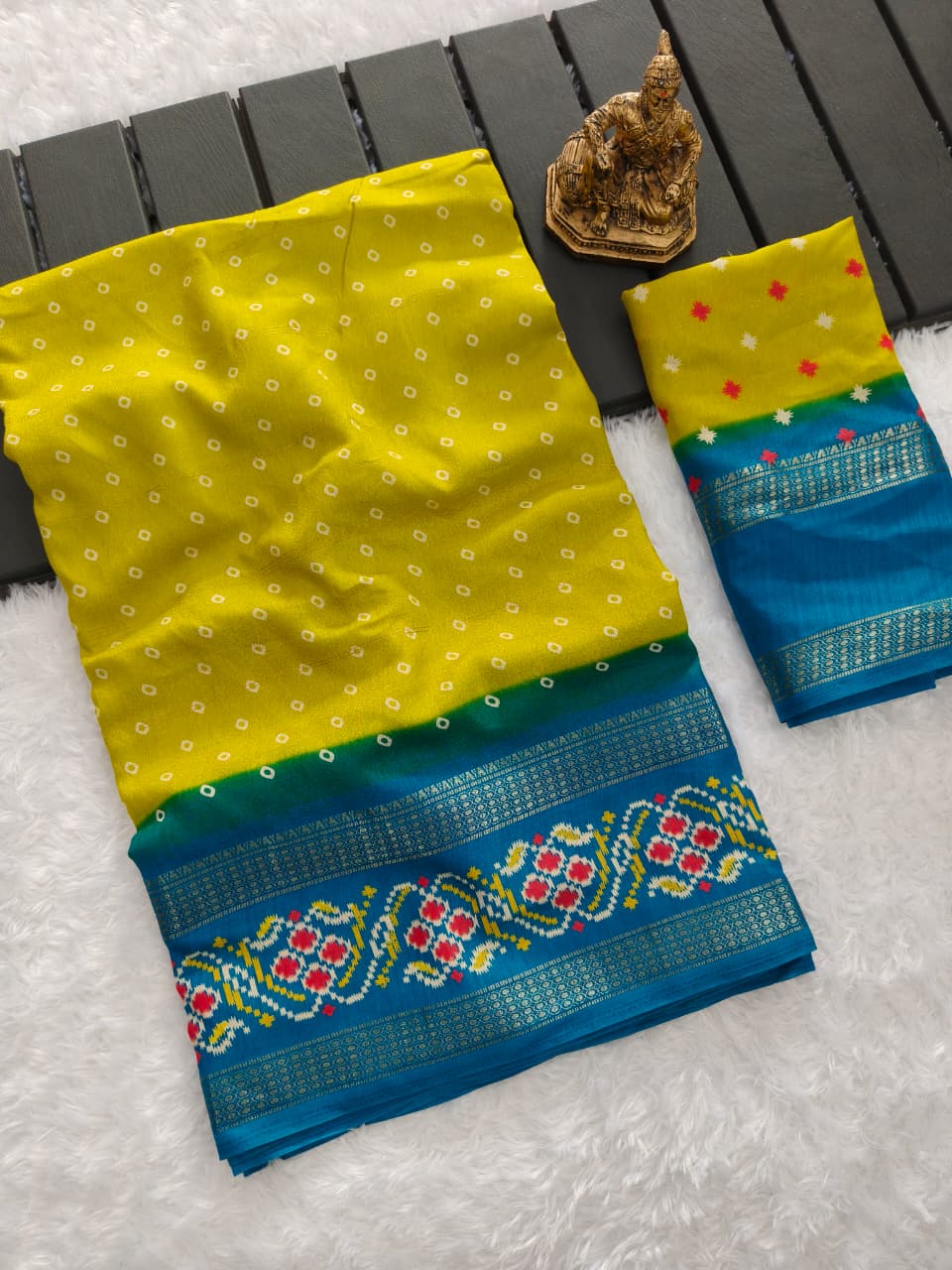 Yellow Marshmallow Premium bandhani patola print For Women
