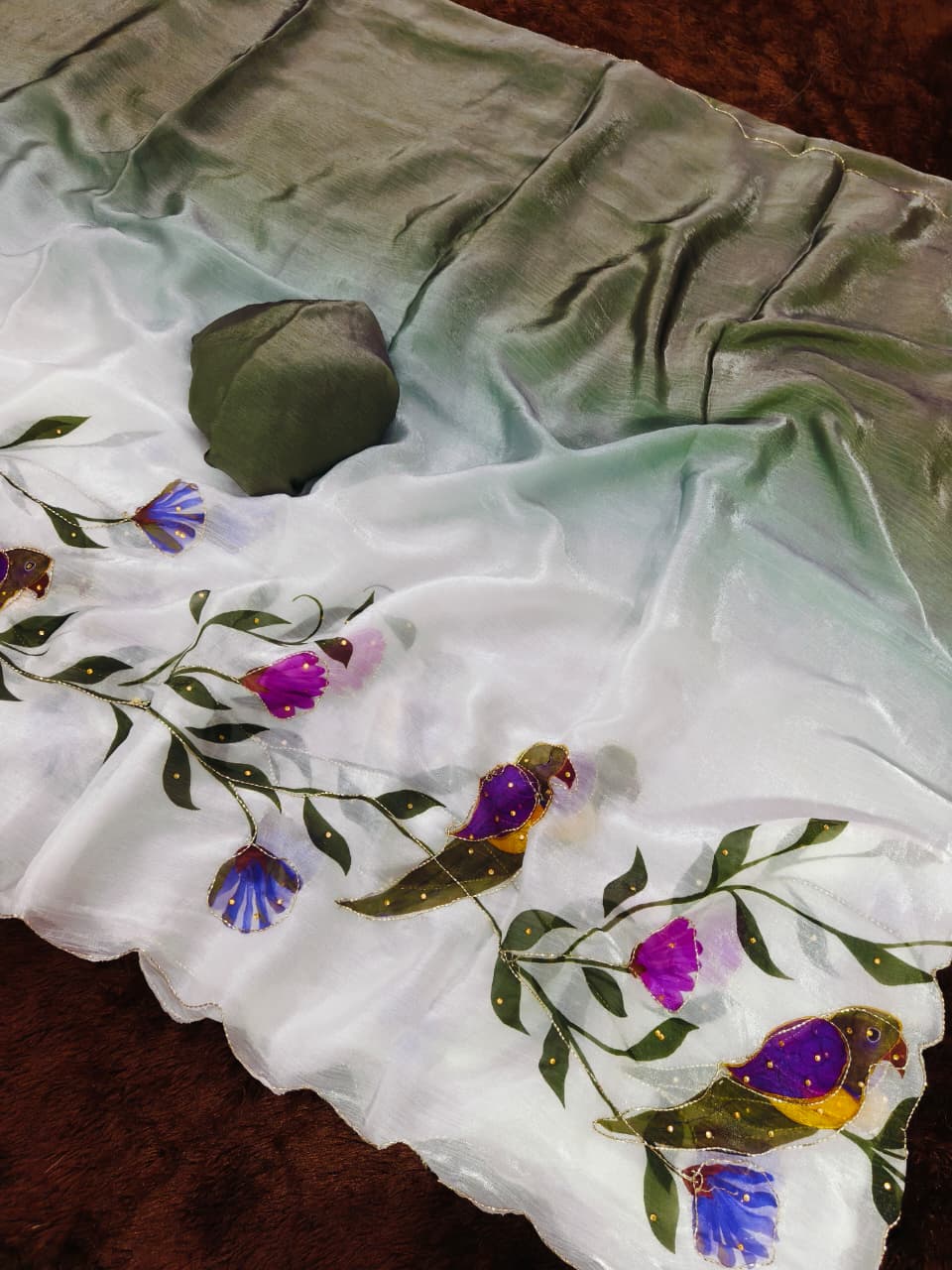 Green Linen Premium kalamkari print For Women