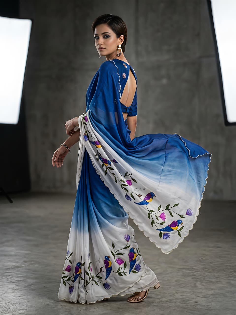 Blue Linen Premium kalamkari print For Women