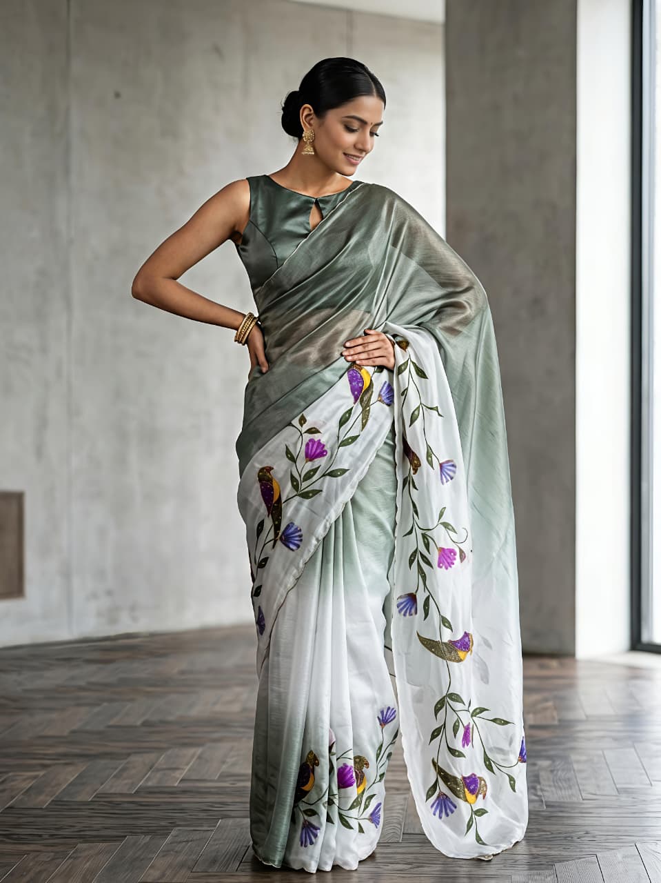 Green Linen Premium kalamkari print For Women