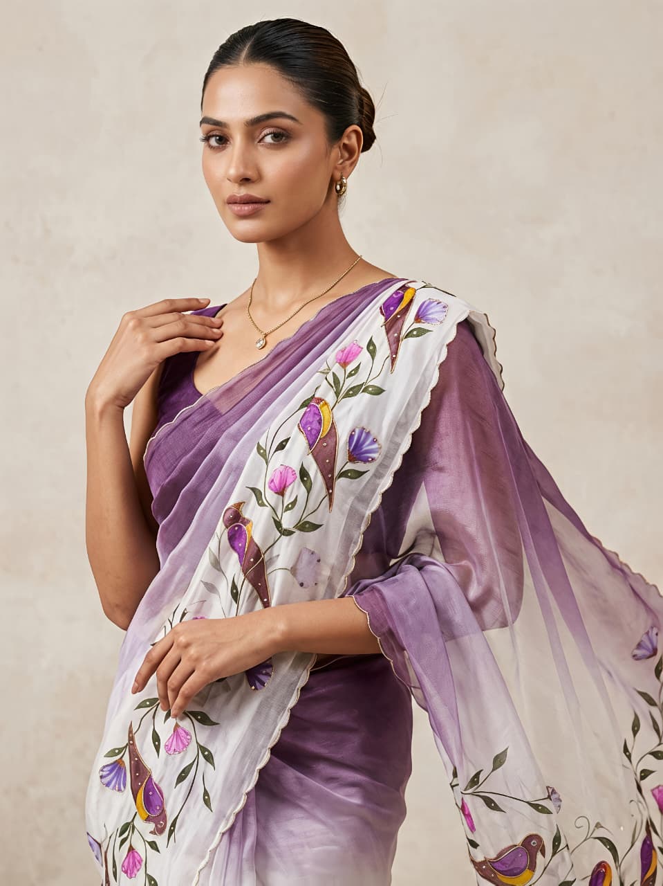 Purple Linen Premium kalamkari print For Women