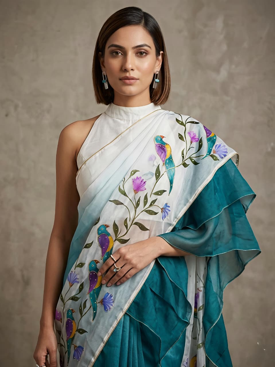 Light Blue Linen Premium kalamkari print For Women