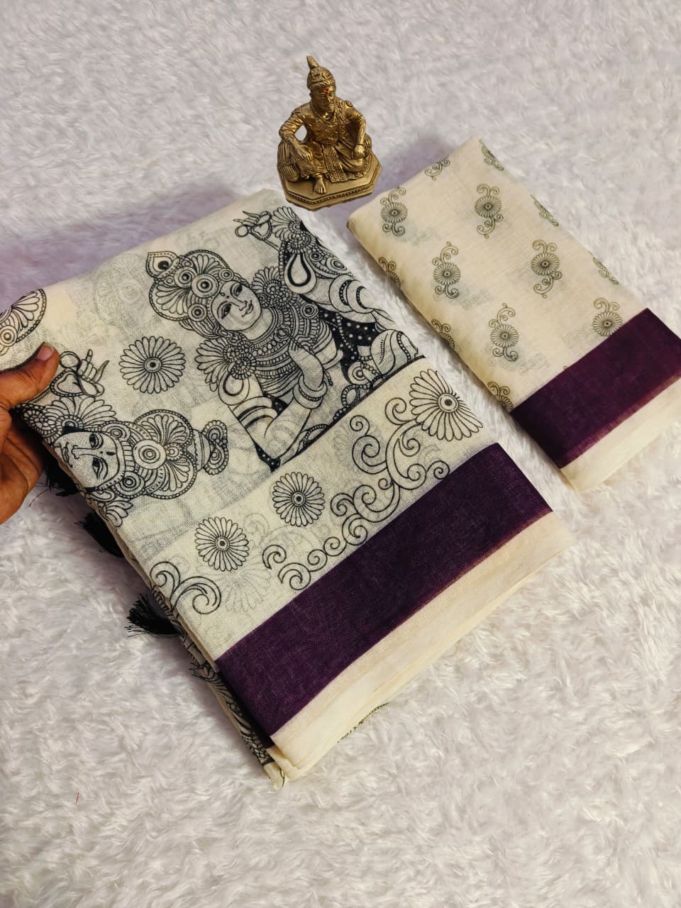 Cream Linen Premium Digital Print For Women