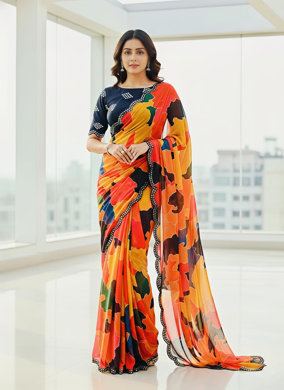 Multi Colour georgette Premium Digital Print For Women