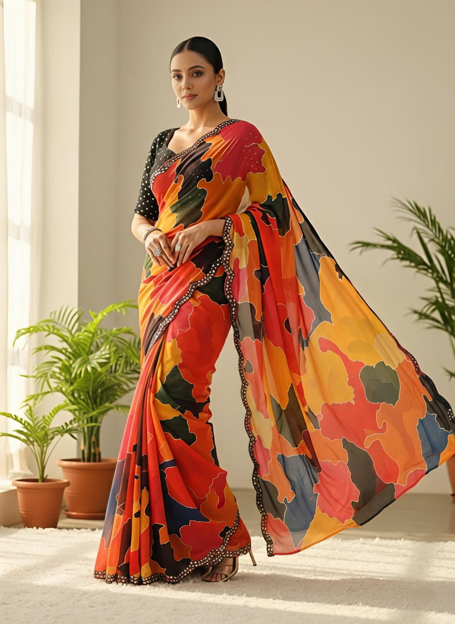 Multi Colour georgette Premium Digital Print For Women