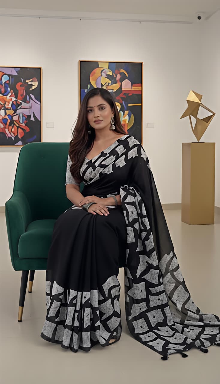 Black georgette Premium Digital Print For Women