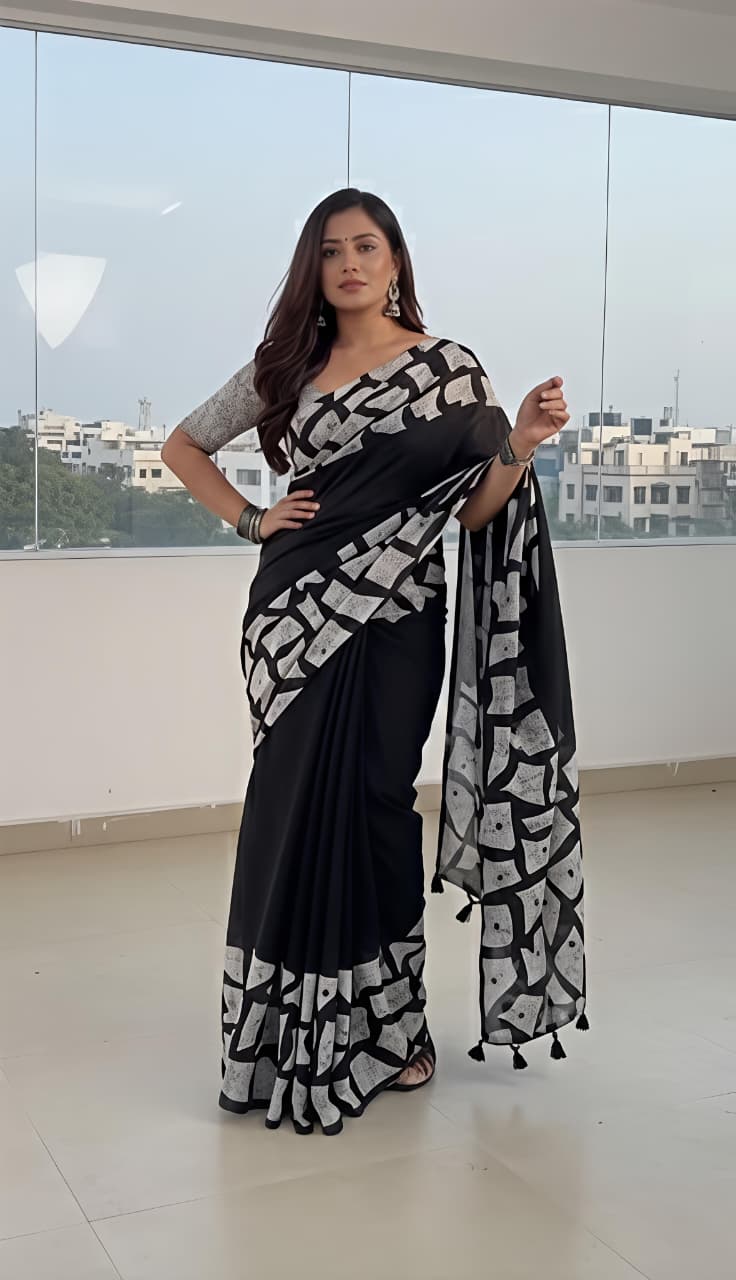Black georgette Premium Digital Print For Women