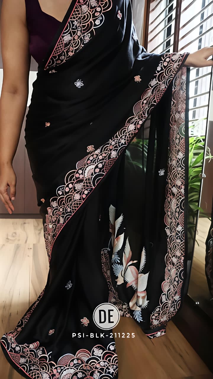 Black tussar silk saree Premium Digital Print For Women