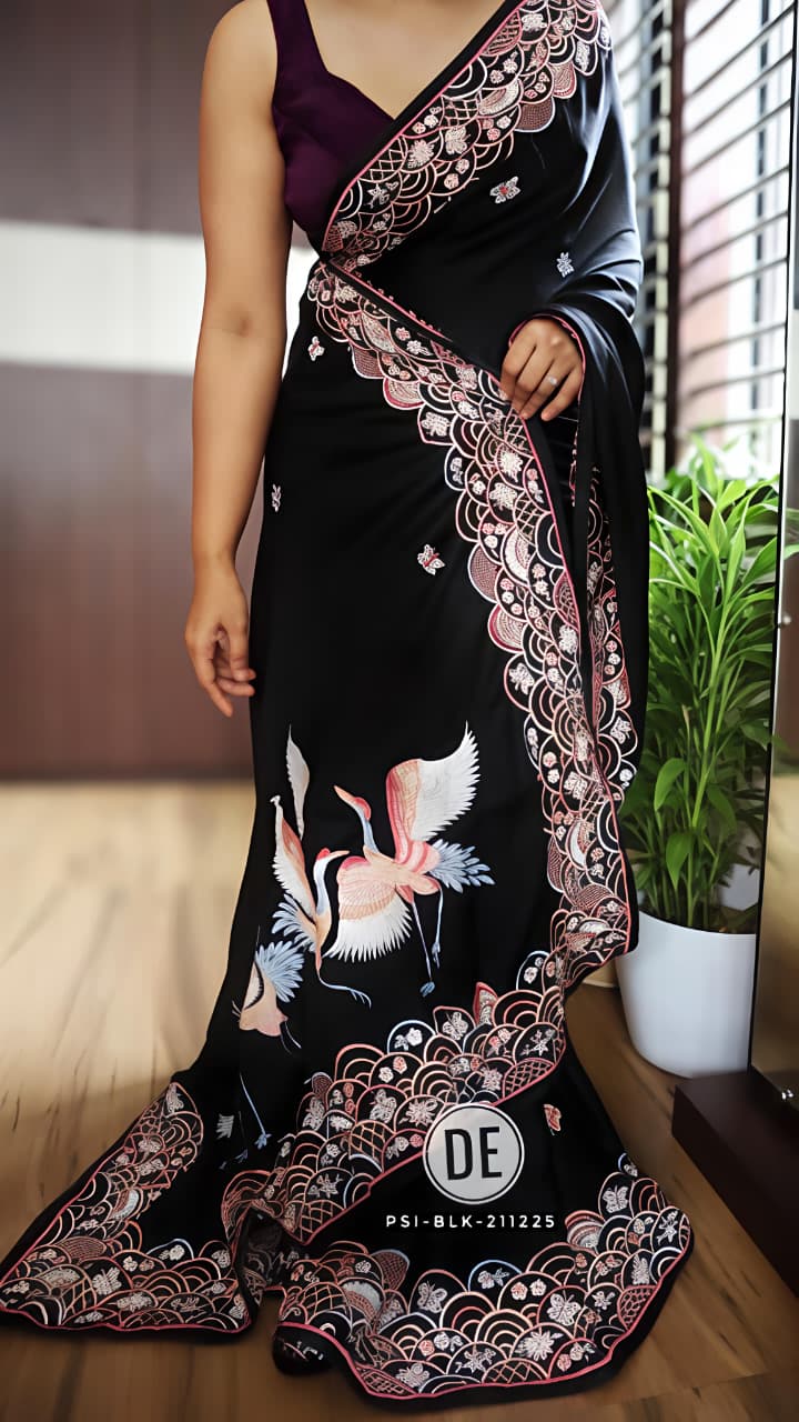 Black tussar silk saree Premium Digital Print For Women