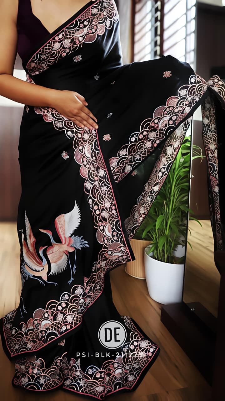 Black tussar silk saree Premium Digital Print For Women