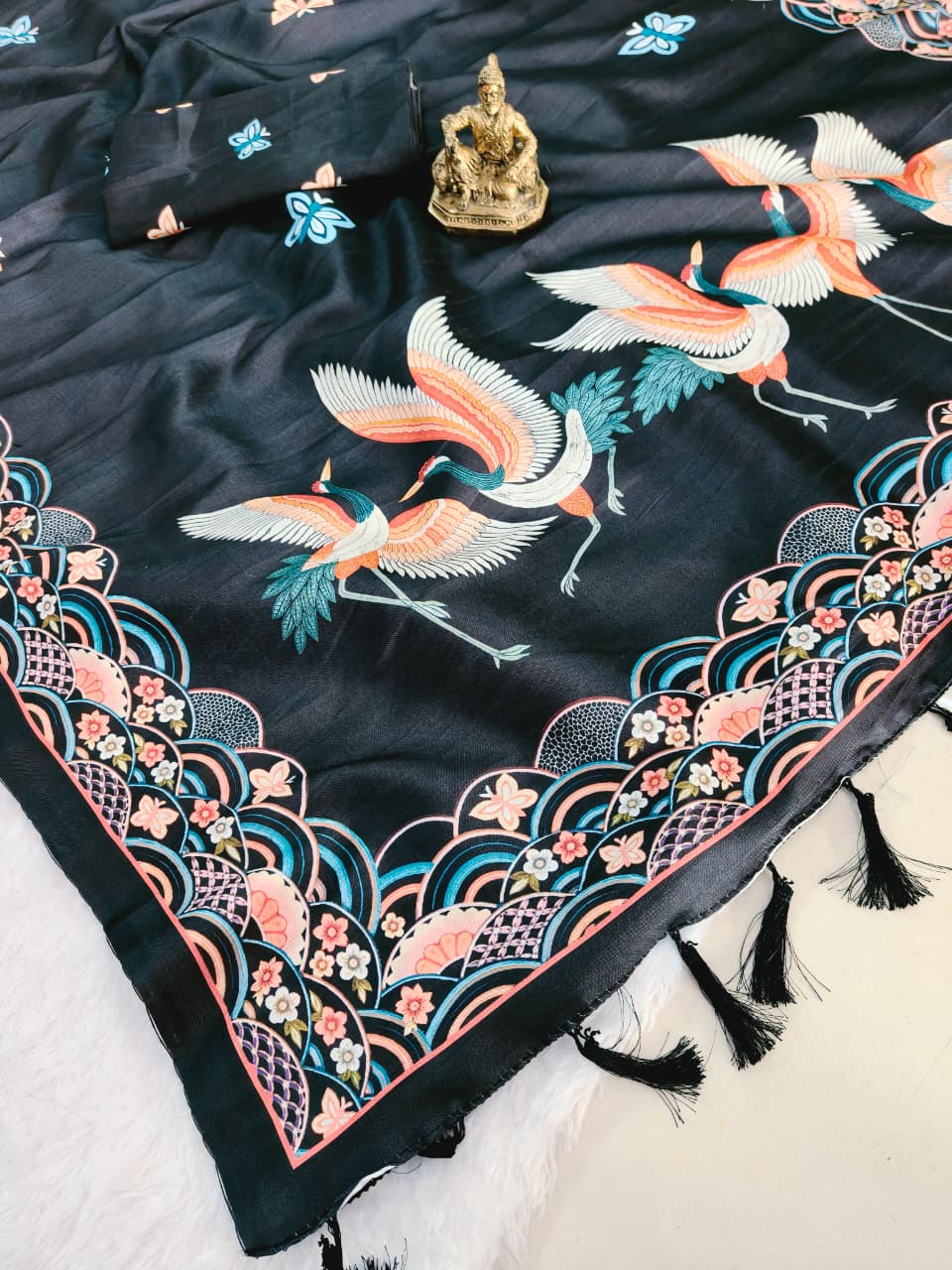 Black tussar silk saree Premium Digital Print For Women