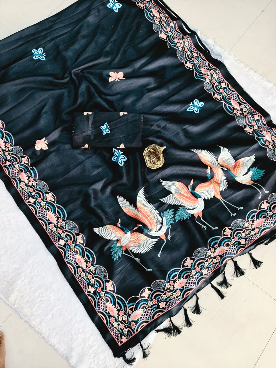 Black tussar silk saree Premium Digital Print For Women