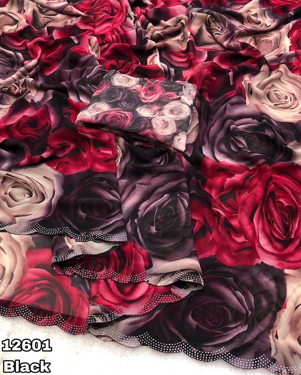 Red georgette Premium Flora Digital Print For Women