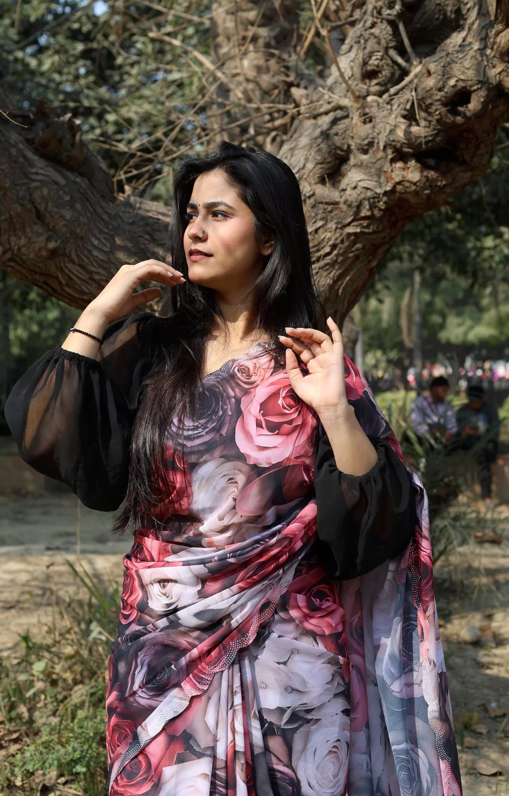 Red georgette Premium Flora Digital Print For Women