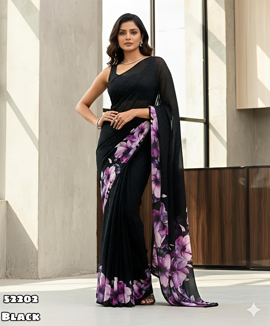 Black georgette Premium Digital Print For Women