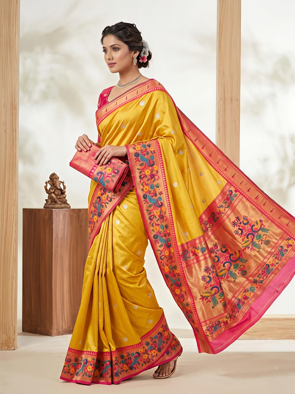 Yellow tissue silk Premium Digital Print For Women