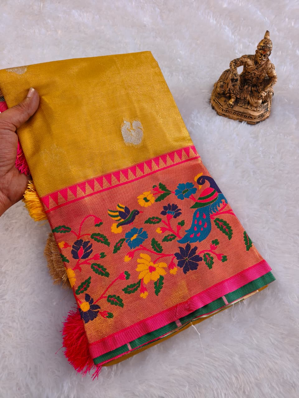 Yellow tissue silk Premium Digital Print For Women