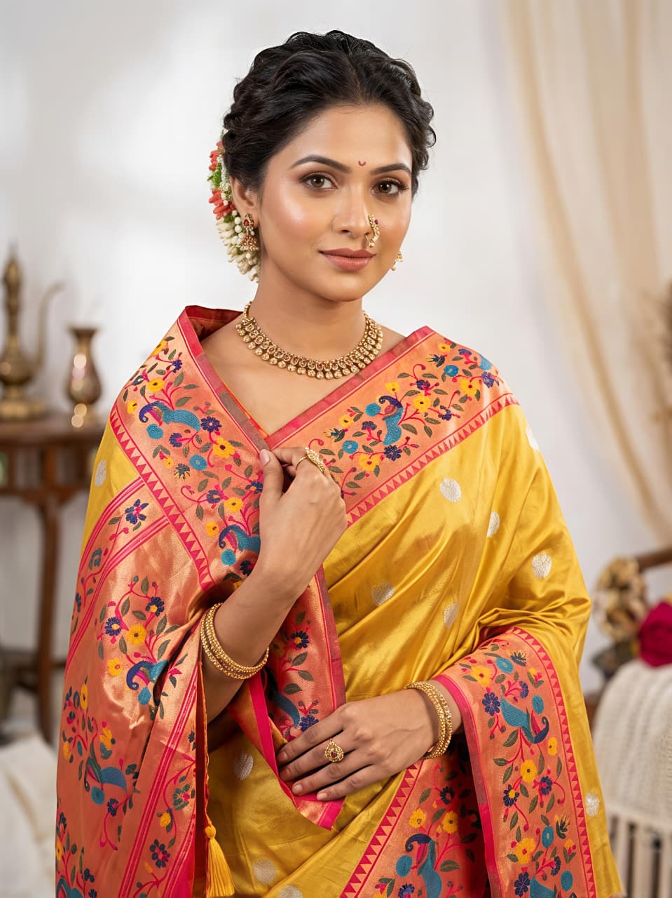 Yellow tissue silk Premium Digital Print For Women