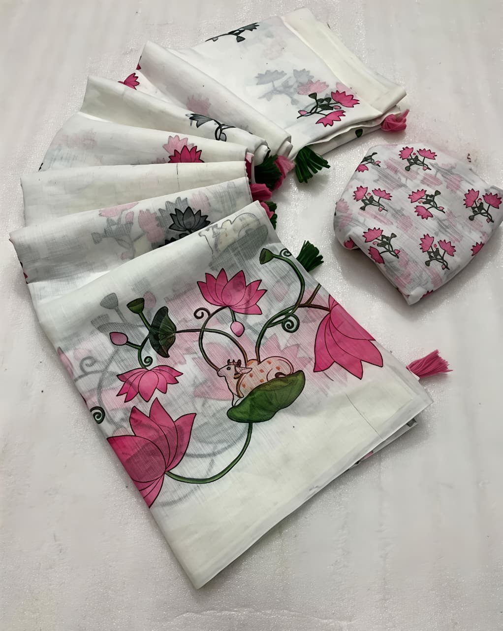 White Linen Premium Digital Print For Women