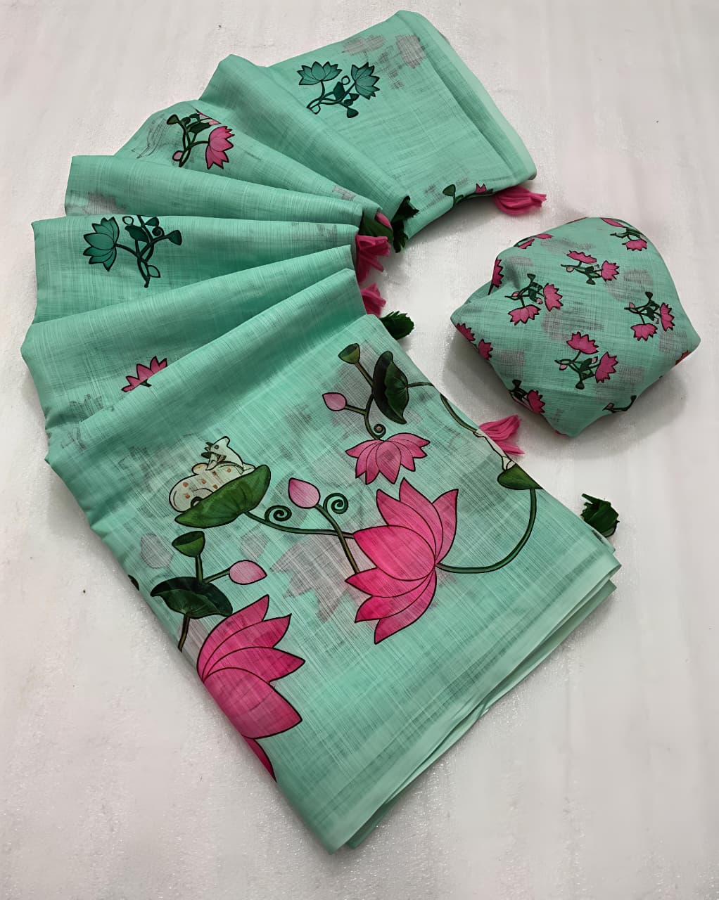 Light Blue Linen Premium Digital Print For Women