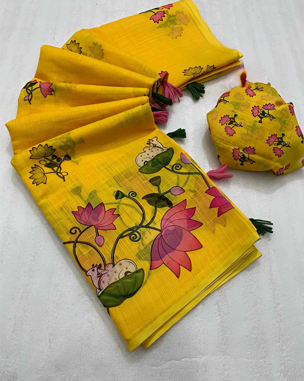 Yellow Linen Premium Digital Print For Women