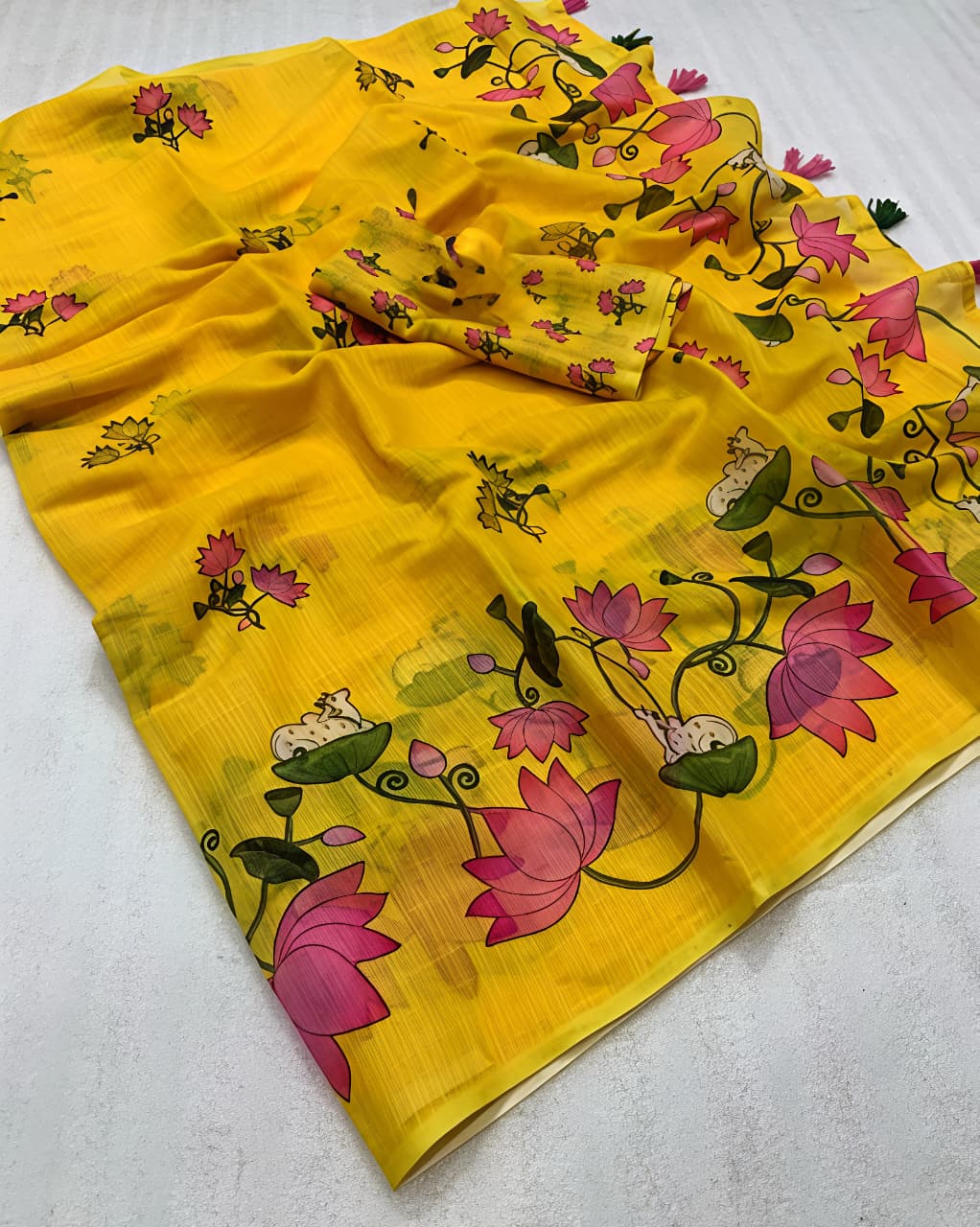 Yellow Linen Premium Digital Print For Women