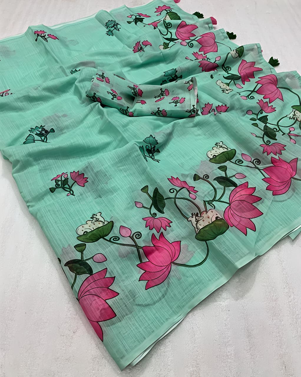 Light Blue Linen Premium Digital Print For Women
