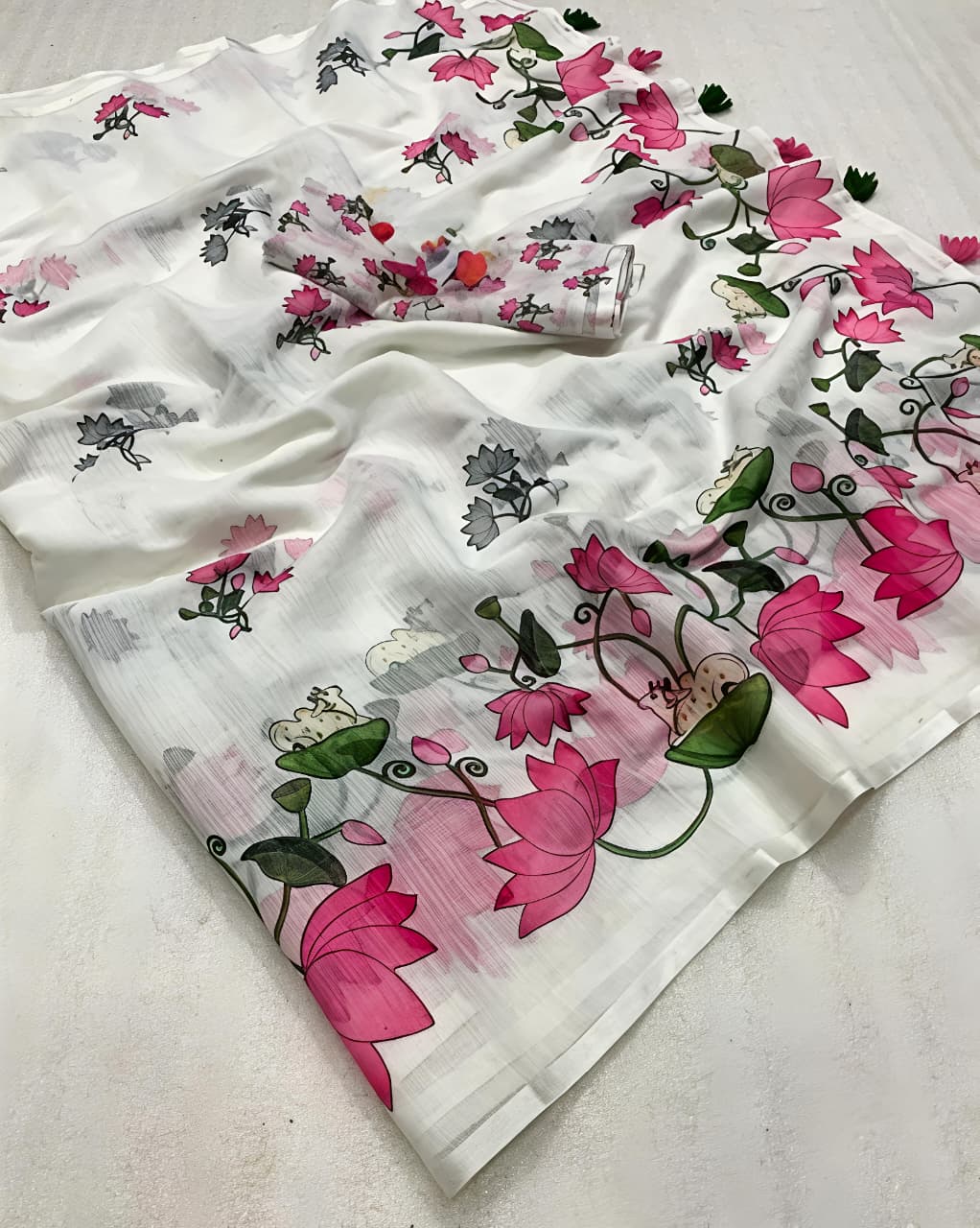 White Linen Premium Digital Print For Women