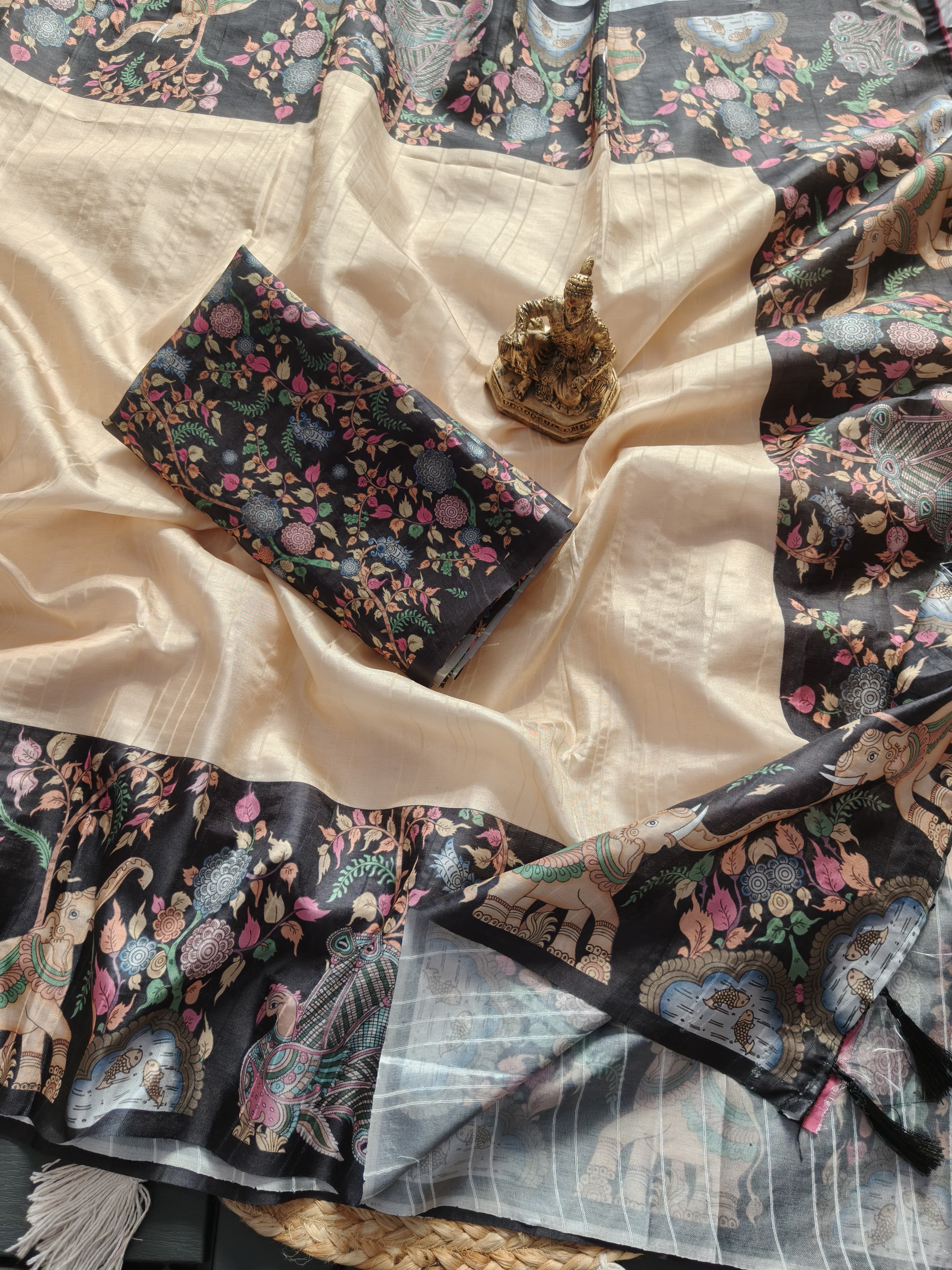 Cream tussar silk saree Premium Digital Print For Women