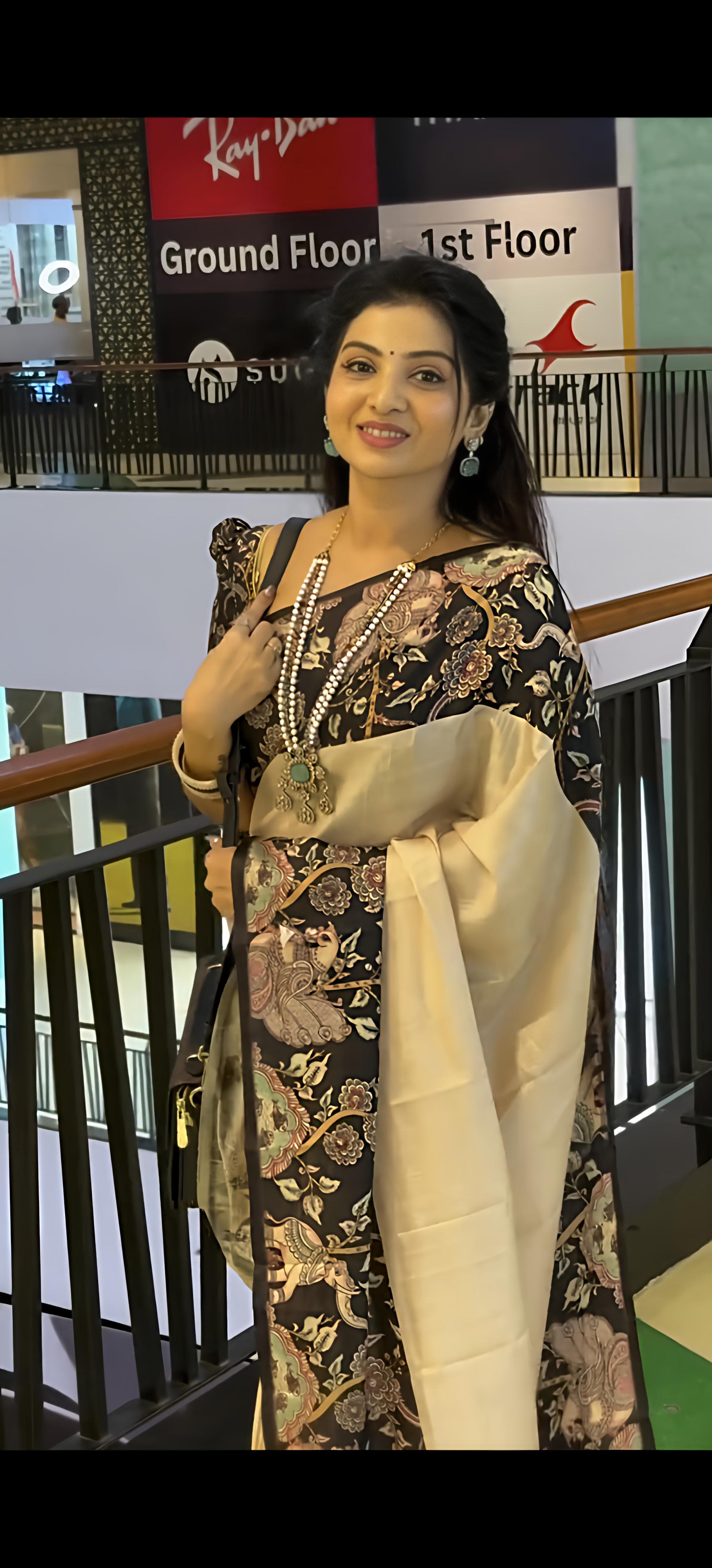 Cream tussar silk saree Premium Digital Print For Women