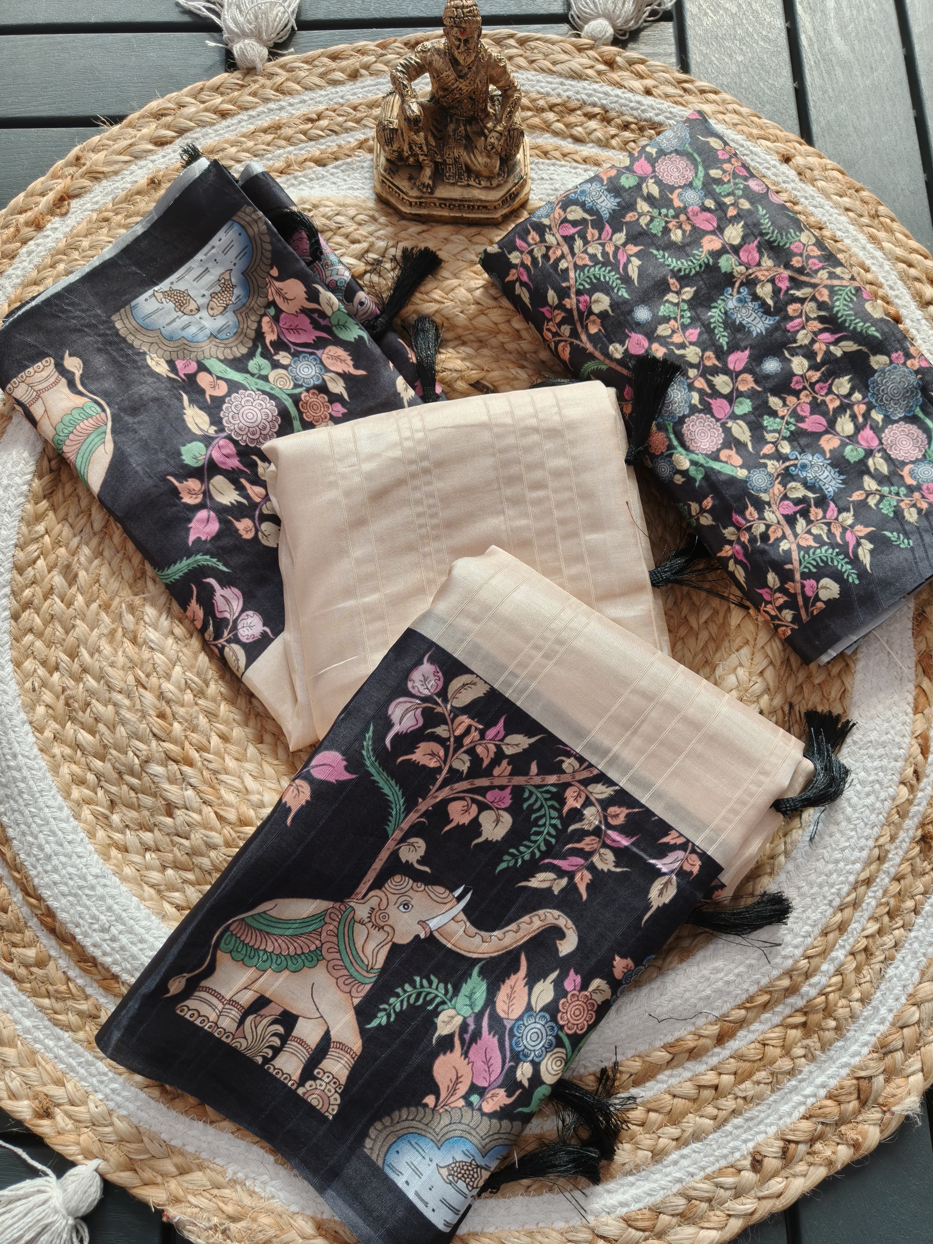 Cream tussar silk saree Premium Digital Print For Women