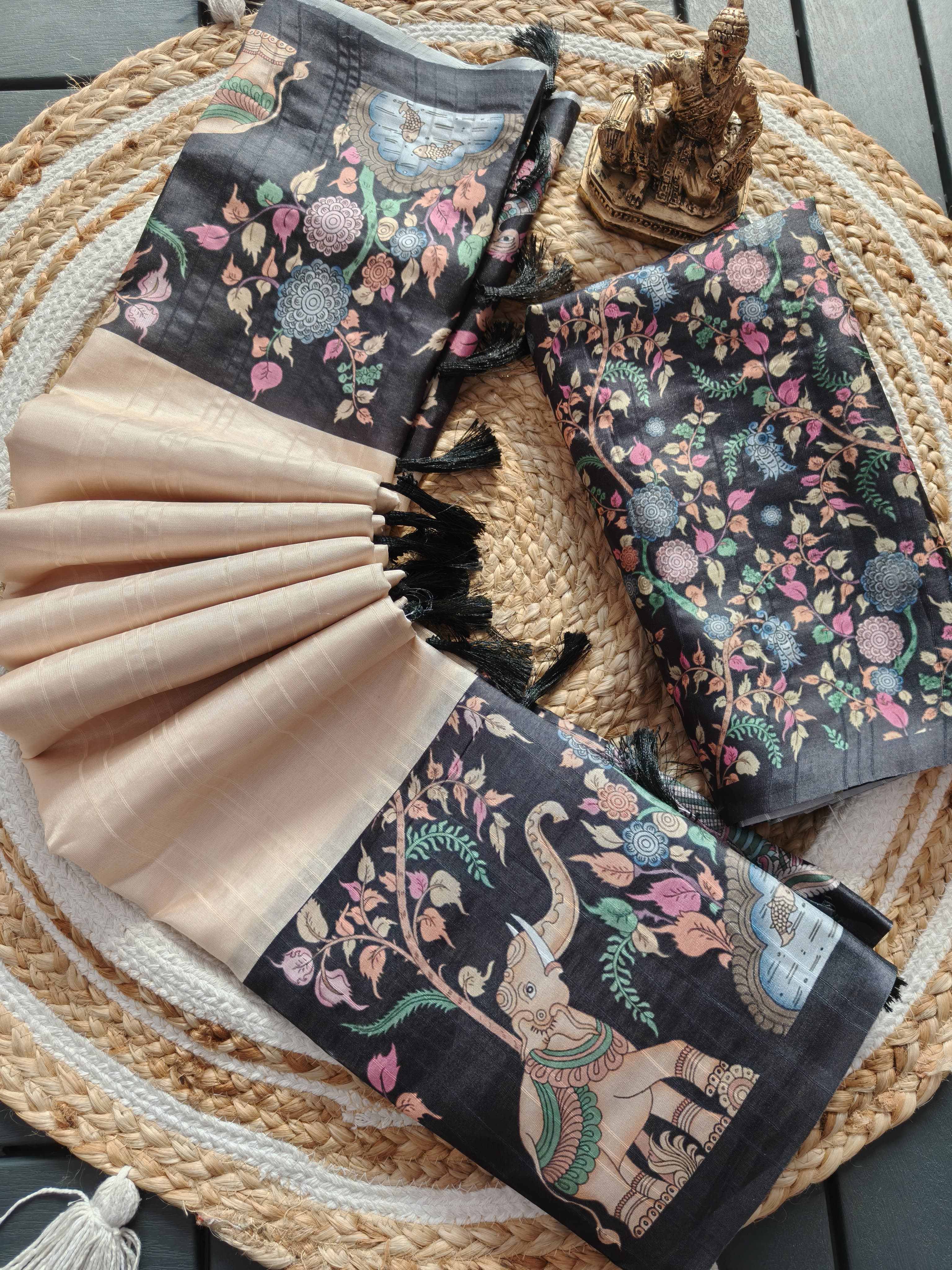 Cream tussar silk saree Premium Digital Print For Women