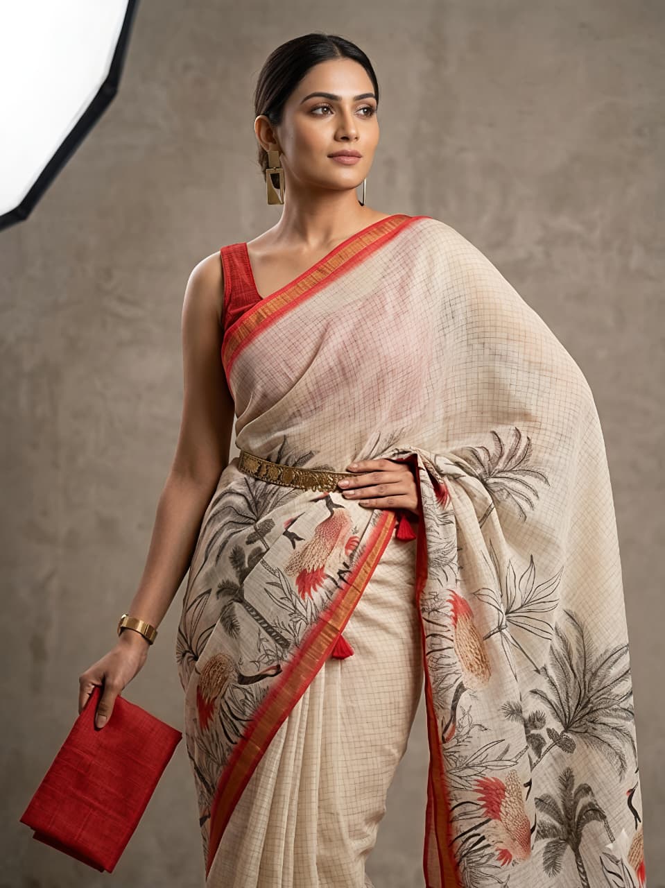 Cream Linen Premium Digital Print For Women