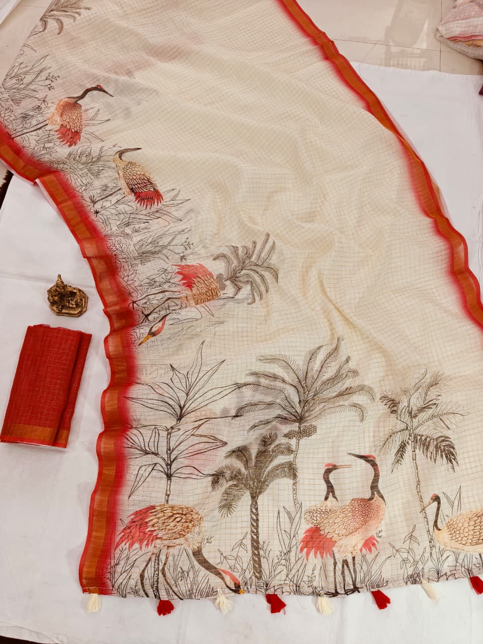 Cream Linen Premium Digital Print For Women