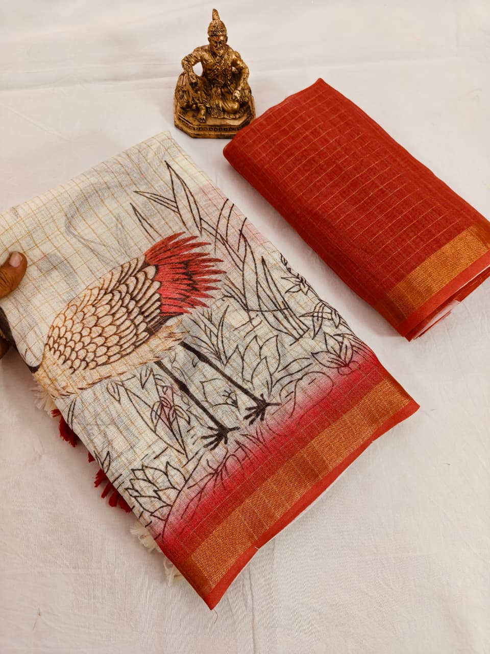 Cream Linen Premium Digital Print For Women