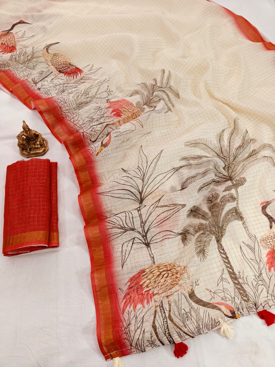 Cream Linen Premium Digital Print For Women