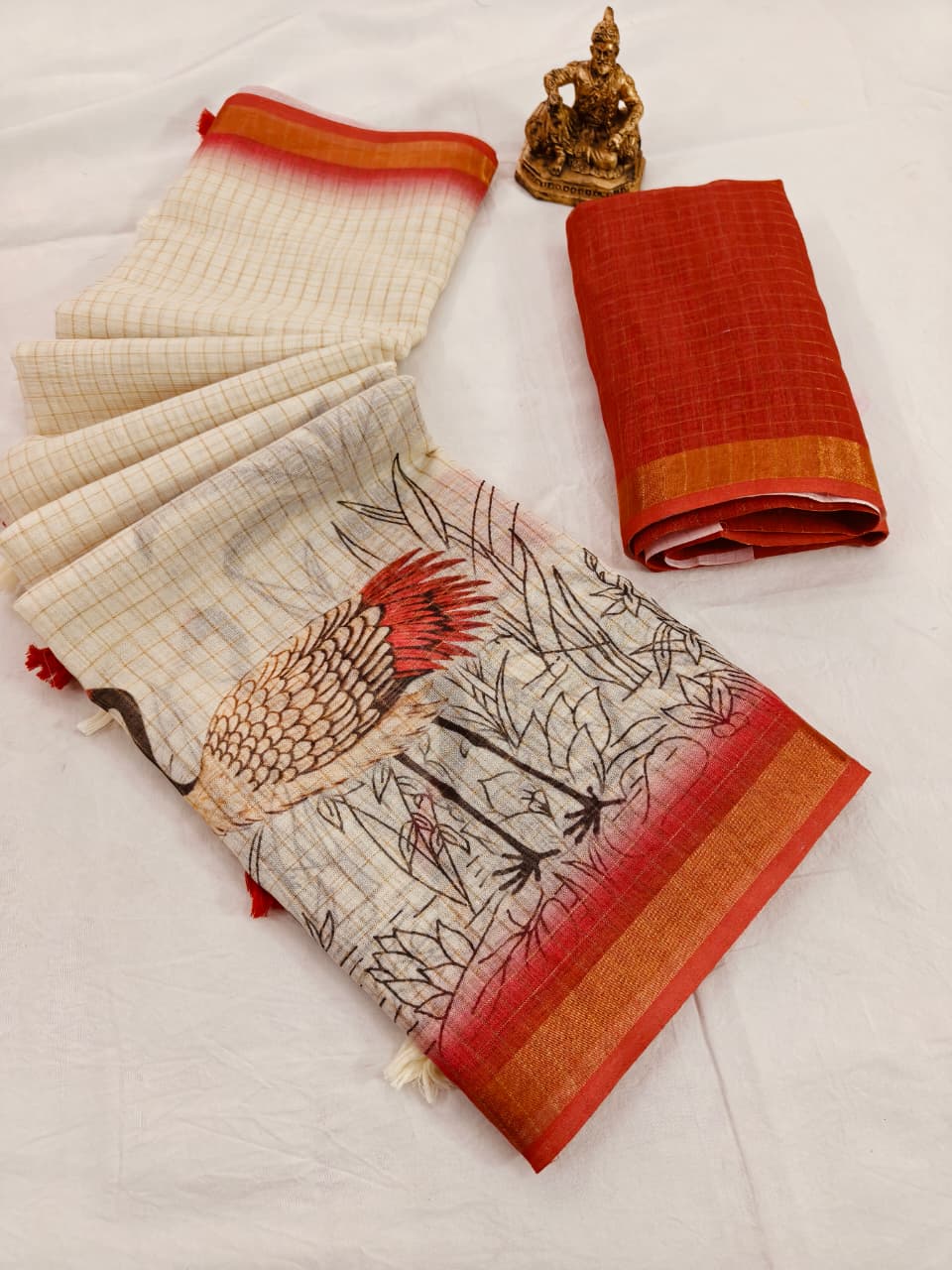 Cream Linen Premium Digital Print For Women