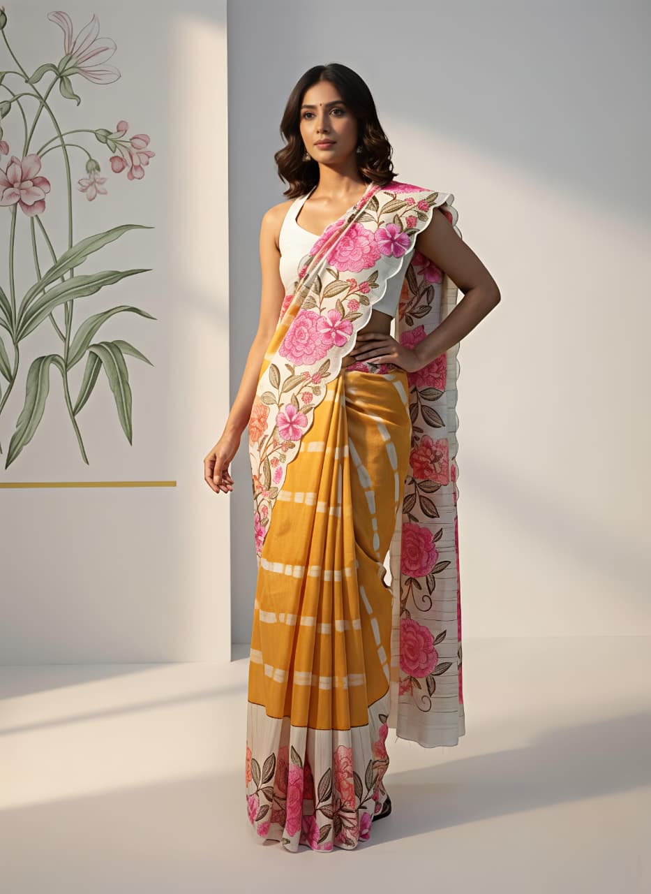 Yellow Linen Premium Digital Print For Women