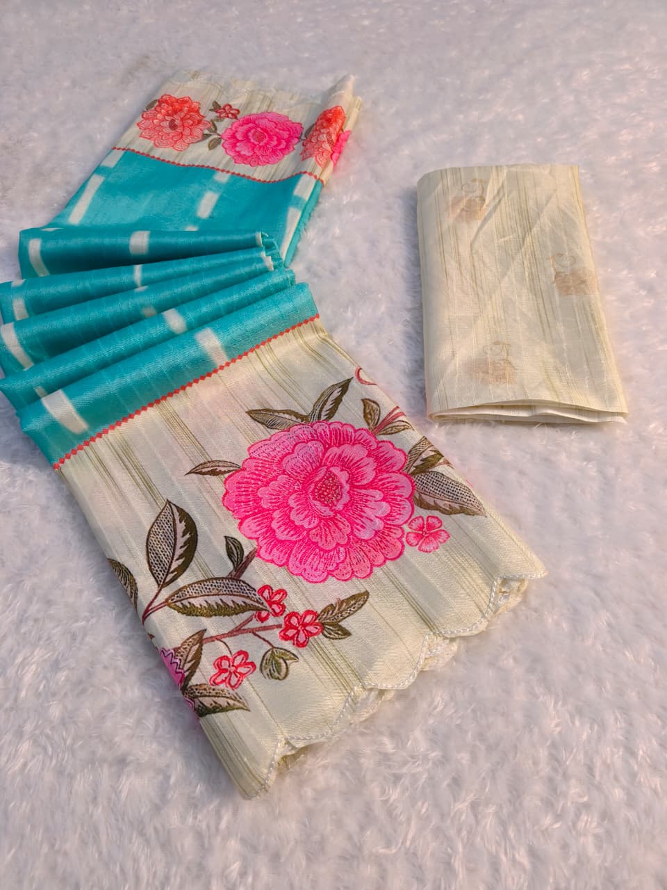 Light Blue Linen Premium Digital Print For Women