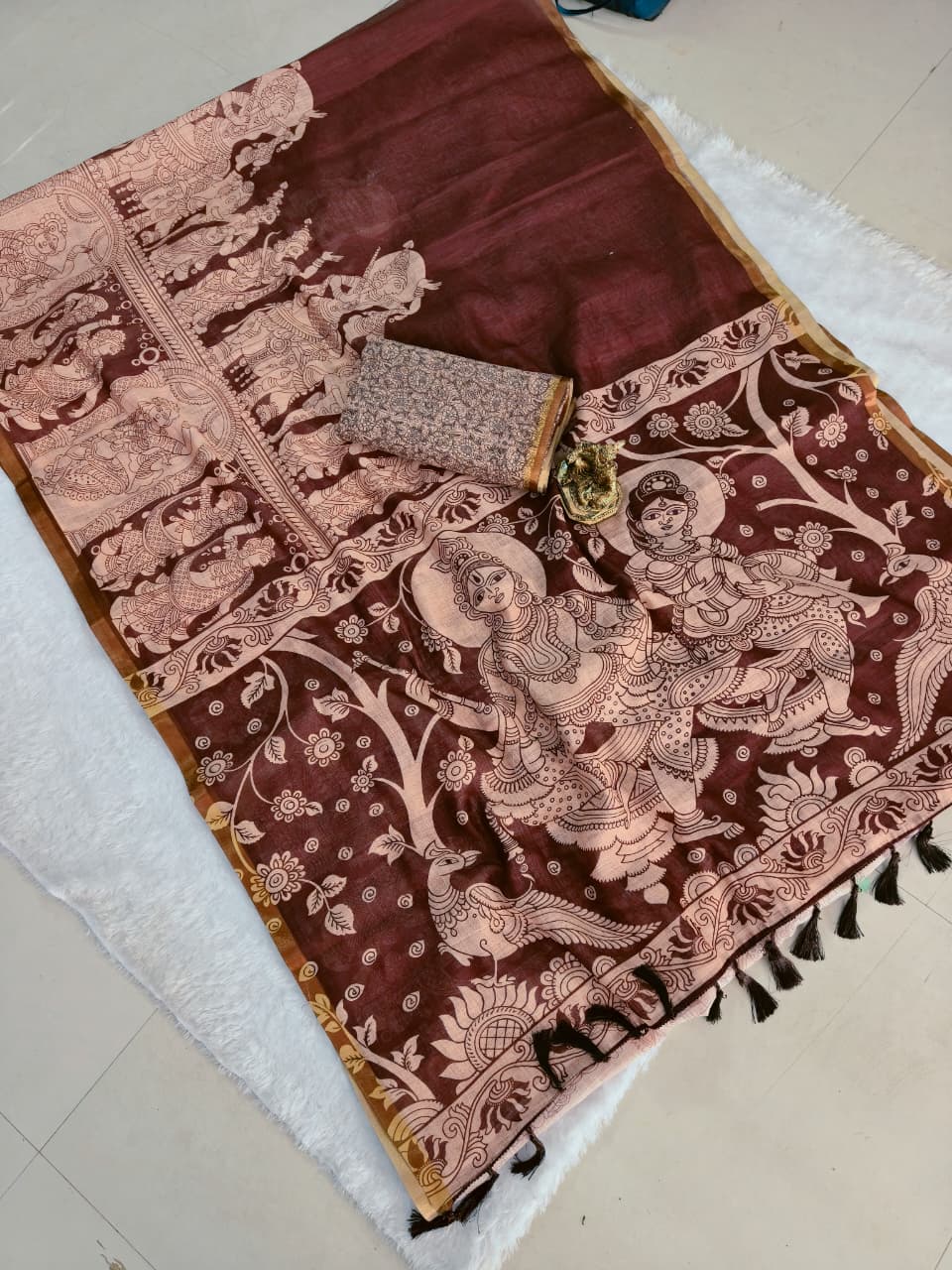 Marron Linen Premium Digital Print For Women