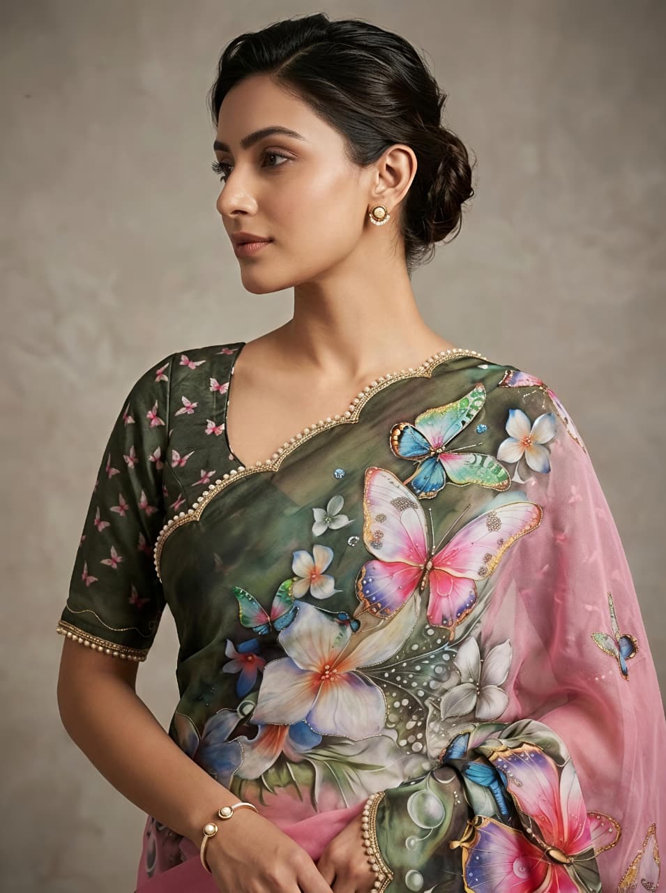 Blue georgette Premium Digital Print For Women