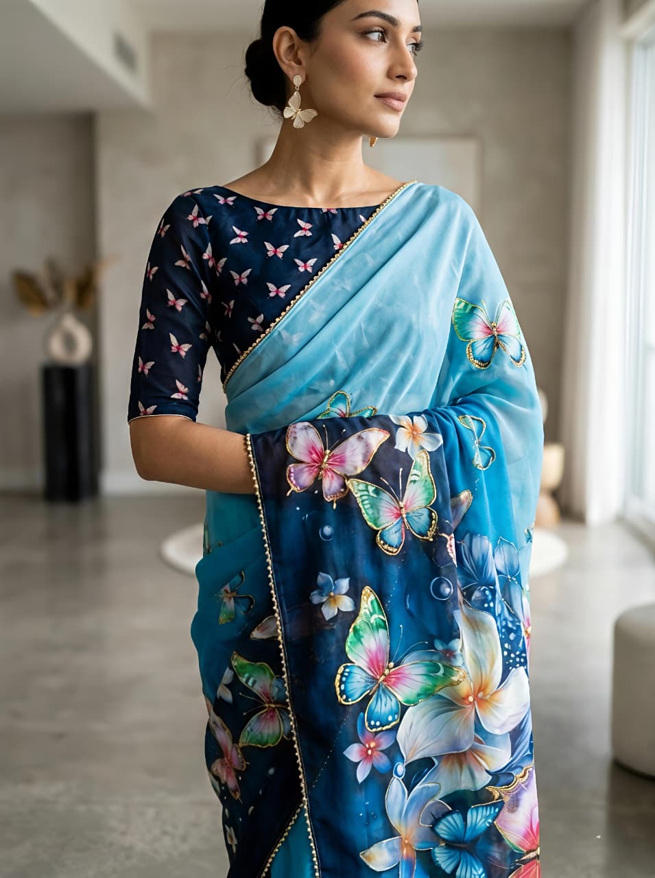 Pink georgette Premium Digital Print For Women